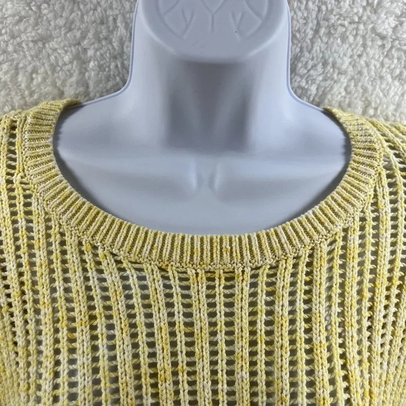 Talbots Womens M Yellow Open Weave Knit Pullover Crewneck  Sweater Minimalist - Picture 3 of 11